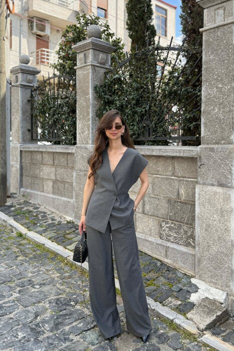 LACING DETAIL VEST +TROUSERS WOMAN SET DARK GREY/GEE - 1