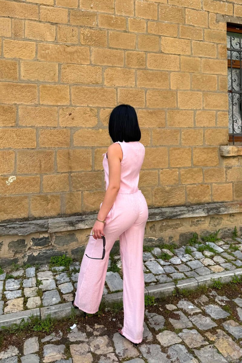 LACING DETAIL VEST+ TROUSERS WOMEN SET PINK/ROZE - 6