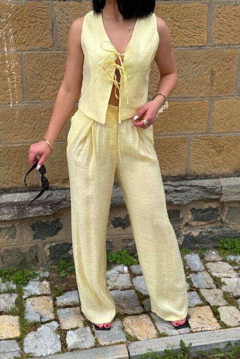 LACING DETAIL VEST+ TROUSERS WOMEN SET YELLOW/E VERDHE - 2