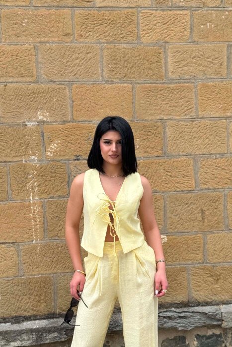 LACING DETAIL VEST+ TROUSERS WOMEN SET YELLOW/E VERDHE - 3