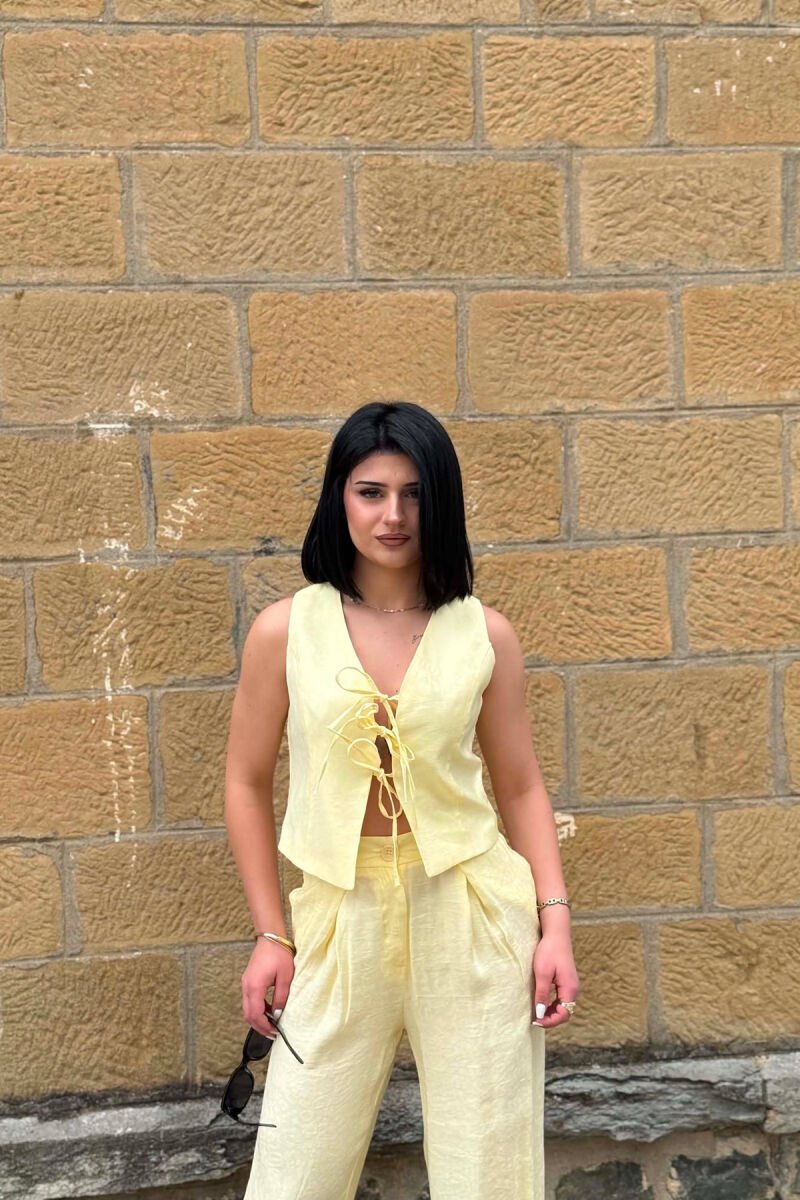 LACING DETAIL VEST+ TROUSERS WOMEN SET YELLOW/E VERDHE - 3
