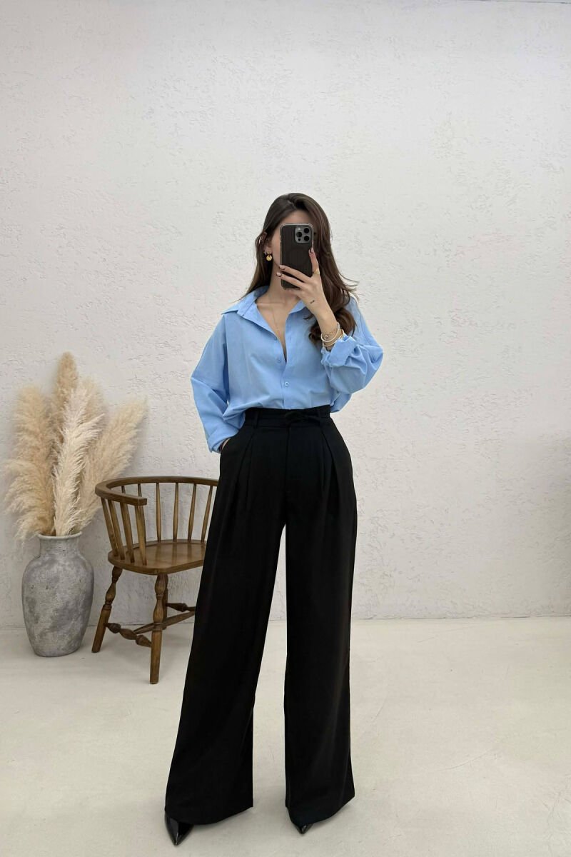 LACING DETAIL WIDE LEG WOMAN TROUSERS BLACK/ E ZEZE - 1