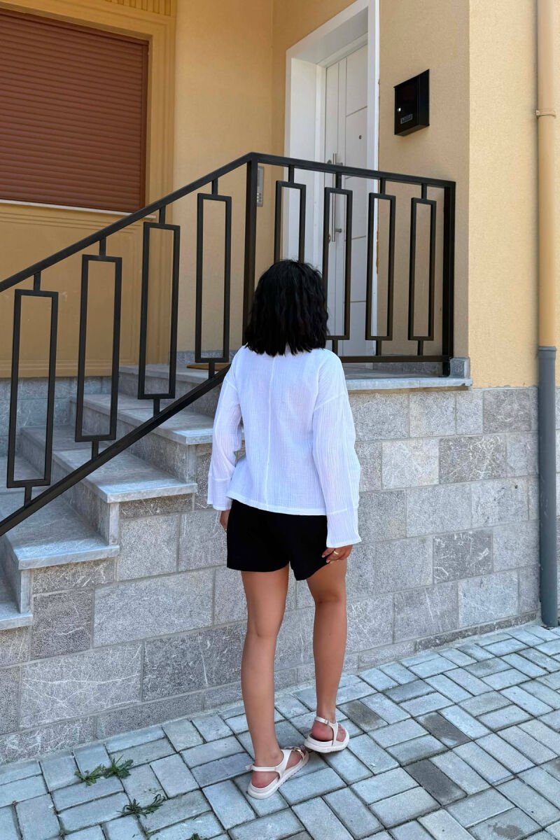 LACING DETAIL ONE COLOR WOMEN SHIRT WHITE-E BARDHE - 3