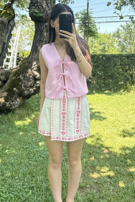 LACING DETAILS ONE COLOR WOMEN VEST PINK/ROZE - 2