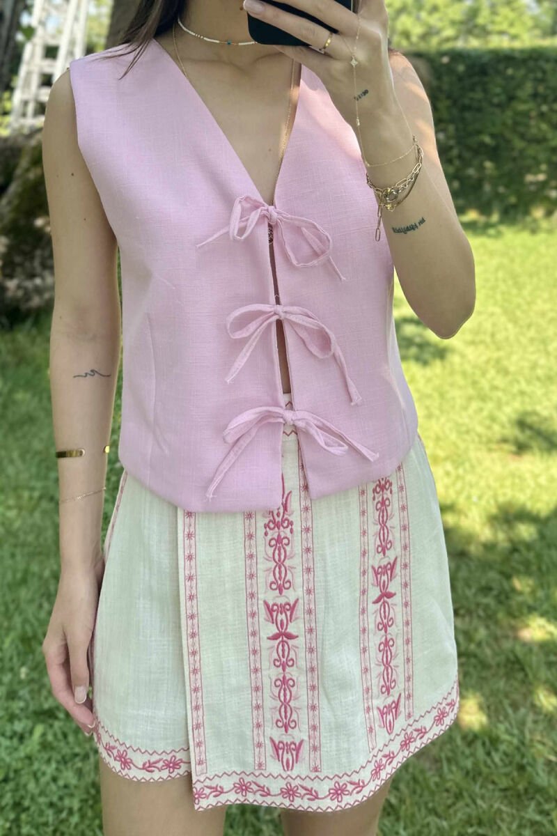 LACING DETAILS ONE COLOR WOMEN VEST PINK/ROZE - 3