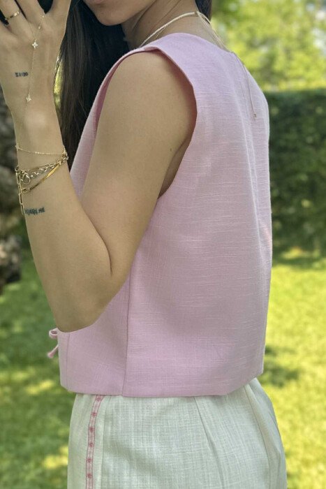 LACING DETAILS ONE COLOR WOMEN VEST PINK/ROZE - 4