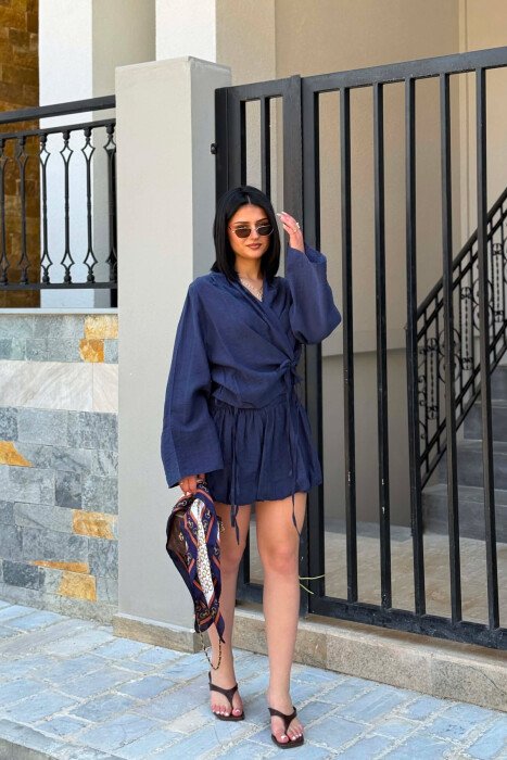 LACING DETAILS SHIRT + SKIRT WOMAN SET BLUE/BLU - 2