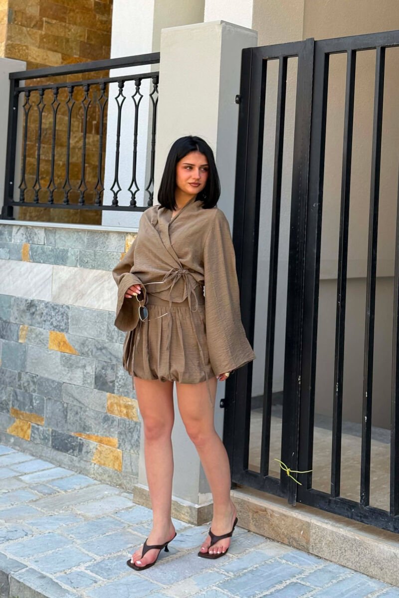 LACING DETAILS SHIRT + SKIRT WOMAN SET LIGHT BROWN/KAZB - 2
