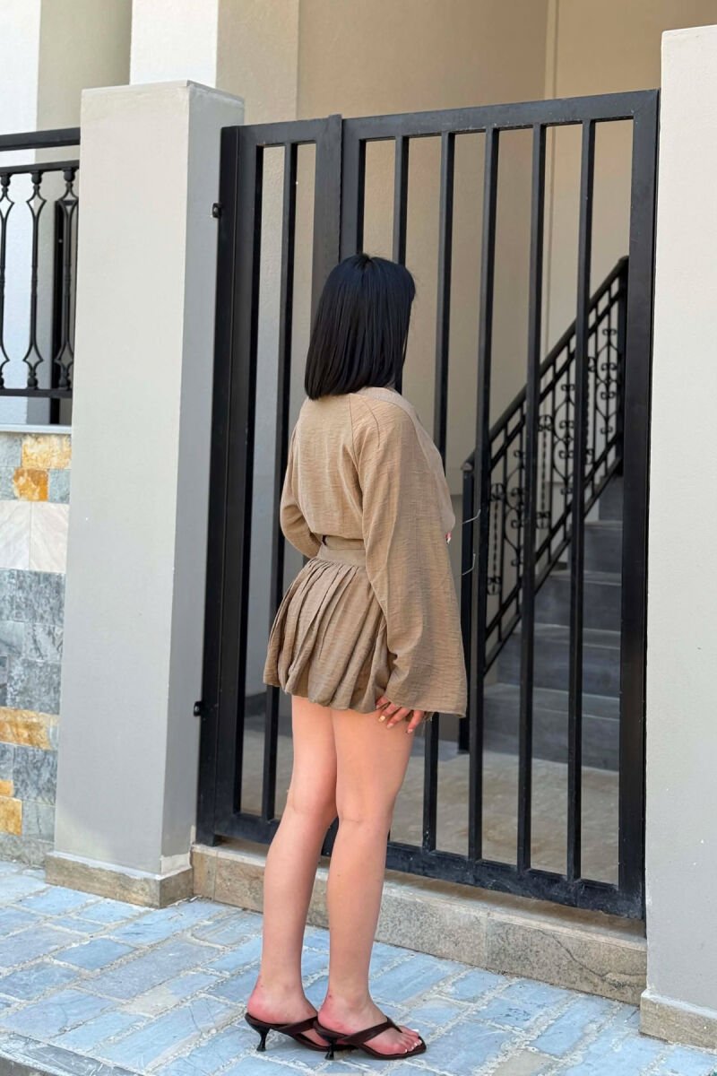 LACING DETAILS SHIRT + SKIRT WOMAN SET LIGHT BROWN/KAZB - 5