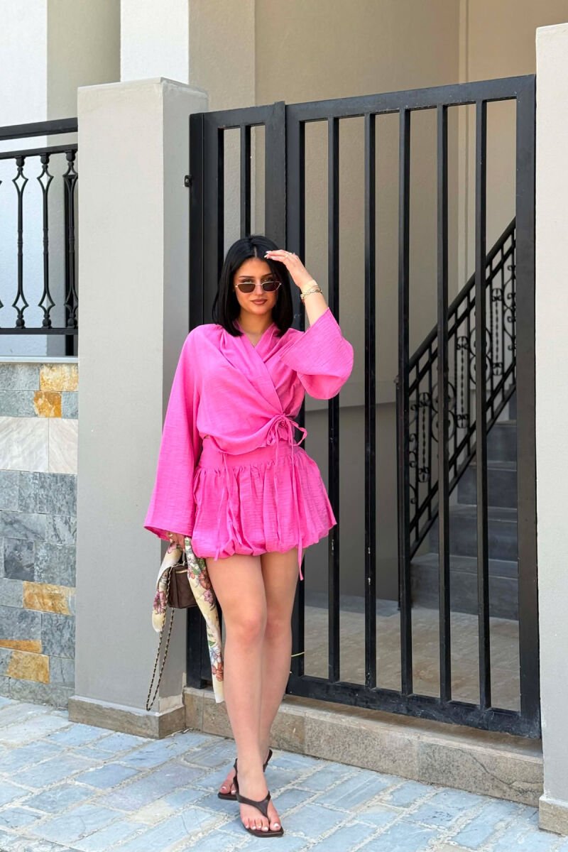 LACING DETAILS SHIRT + SKIRT WOMAN SET PINK/ROZE - 2