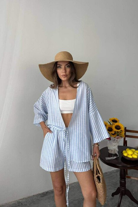 LACING DETAIL SHIRT+SHORTS WOMAN TWO PIECE SET BABY BLUE/BLU BY - 2