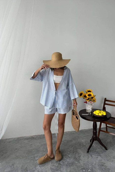LACING DETAIL SHIRT+SHORTS WOMAN TWO PIECE SET BABY BLUE/BLU BY - 3