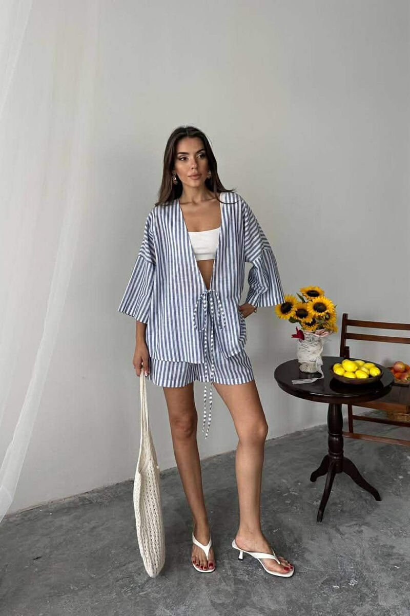 LACING DETAIL SHIRT+SHORTS WOMAN TWO PIECE SET BLUE/BLU - 6