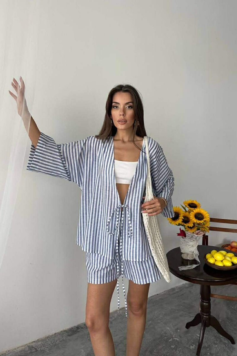LACING DETAIL SHIRT+SHORTS WOMAN TWO PIECE SET BLUE/BLU - 7