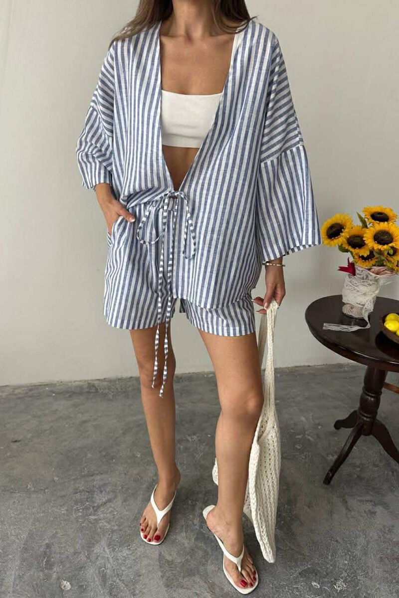 LACING DETAIL SHIRT+SHORTS WOMAN TWO PIECE SET BLUE/BLU - 9