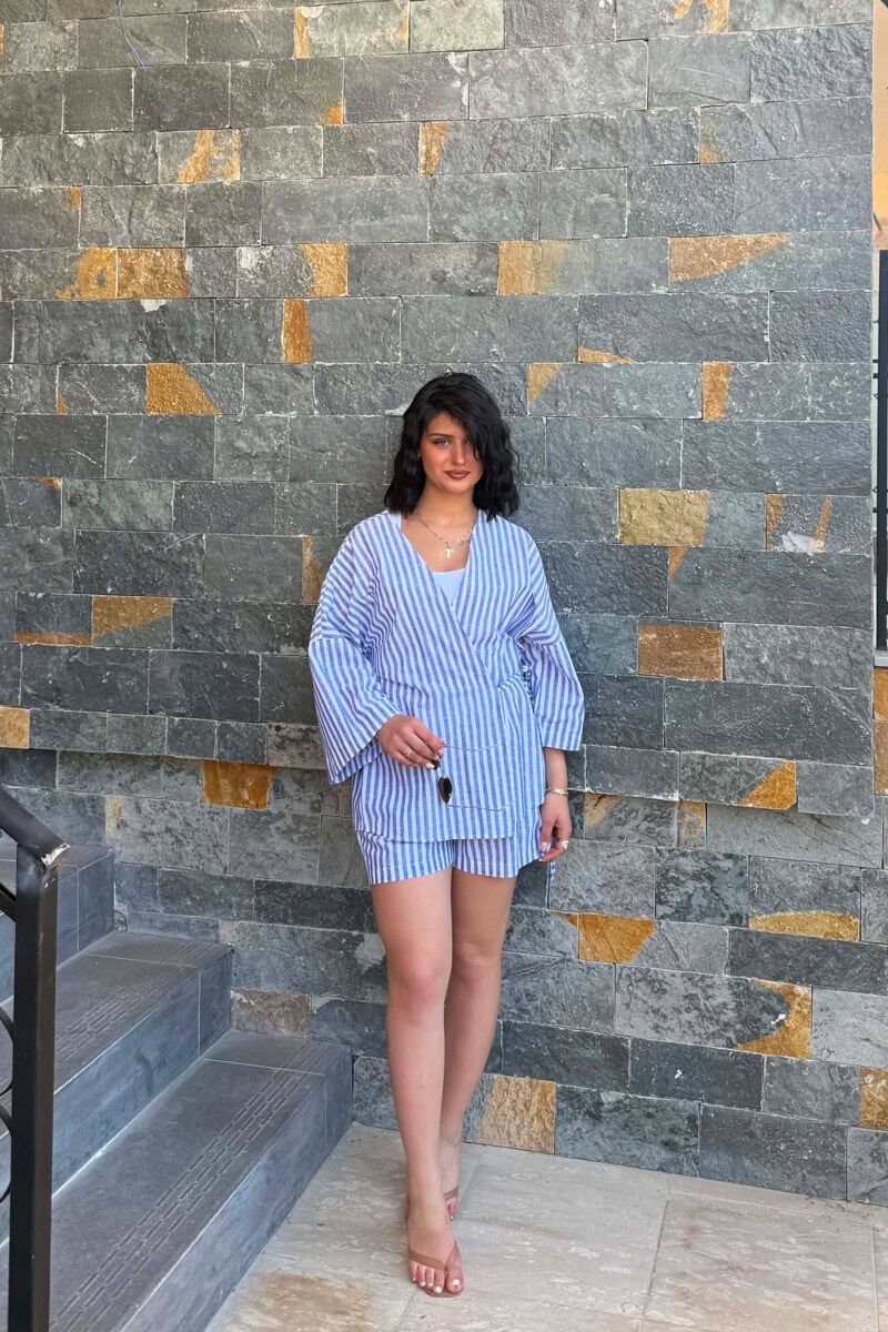 LACING DETAIL SHIRT+SHORTS WOMAN TWO PIECE SET BLUE/BLU - 1