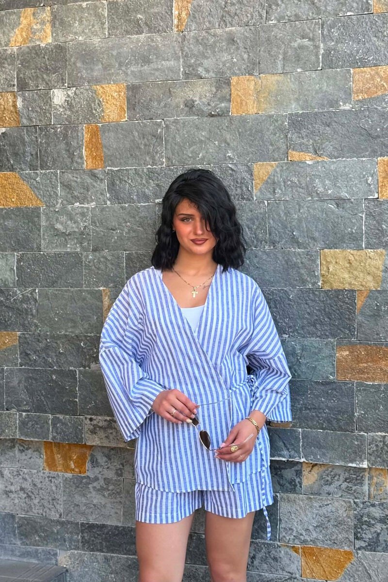 LACING DETAIL SHIRT+SHORTS WOMAN TWO PIECE SET BLUE/BLU - 3