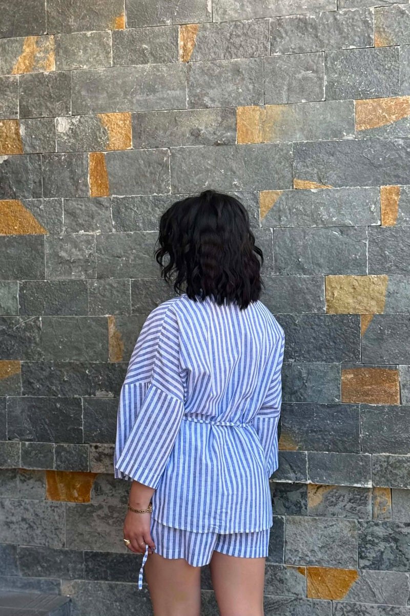 LACING DETAIL SHIRT+SHORTS WOMAN TWO PIECE SET BLUE/BLU - 5
