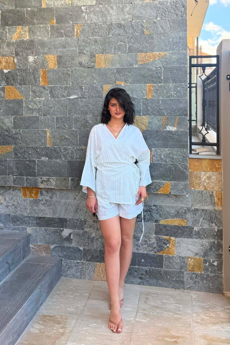 LACING DETAIL SHIRT+SHORTS WOMAN TWO PIECE SET MINT/MENTE - 1
