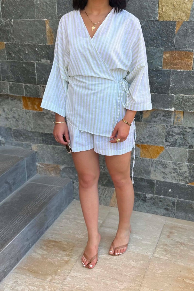 LACING DETAIL SHIRT+SHORTS WOMAN TWO PIECE SET MINT/MENTE - 3