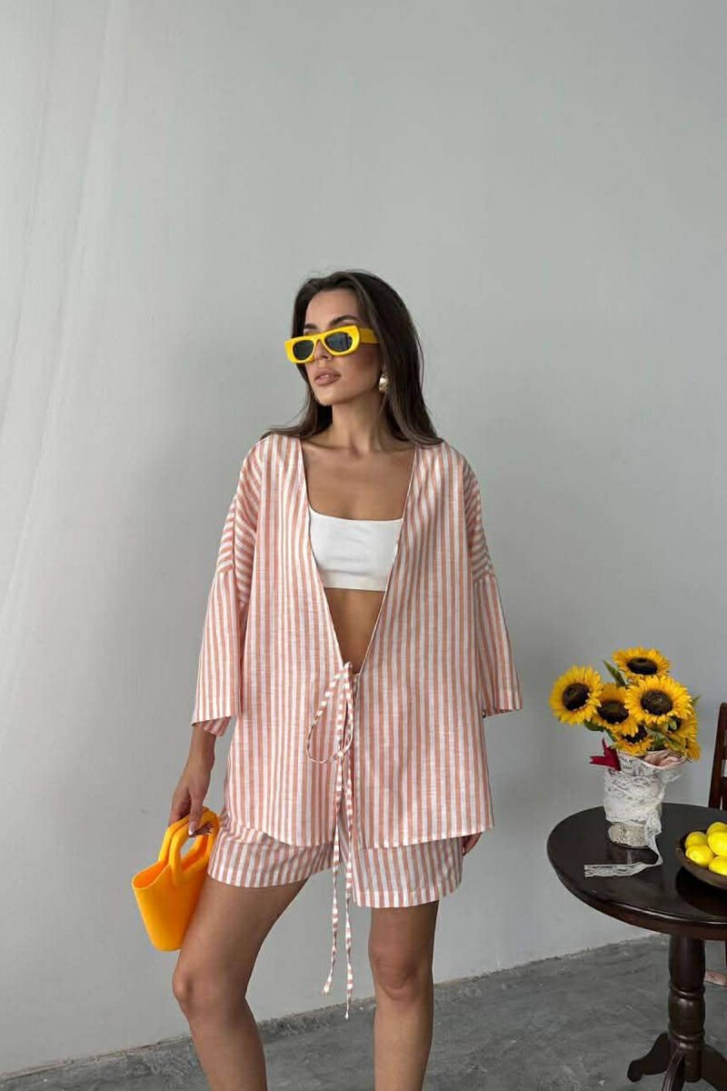 LACING DETAIL SHIRT+SHORTS WOMAN TWO PIECE SET POWDER/PUDER - 5