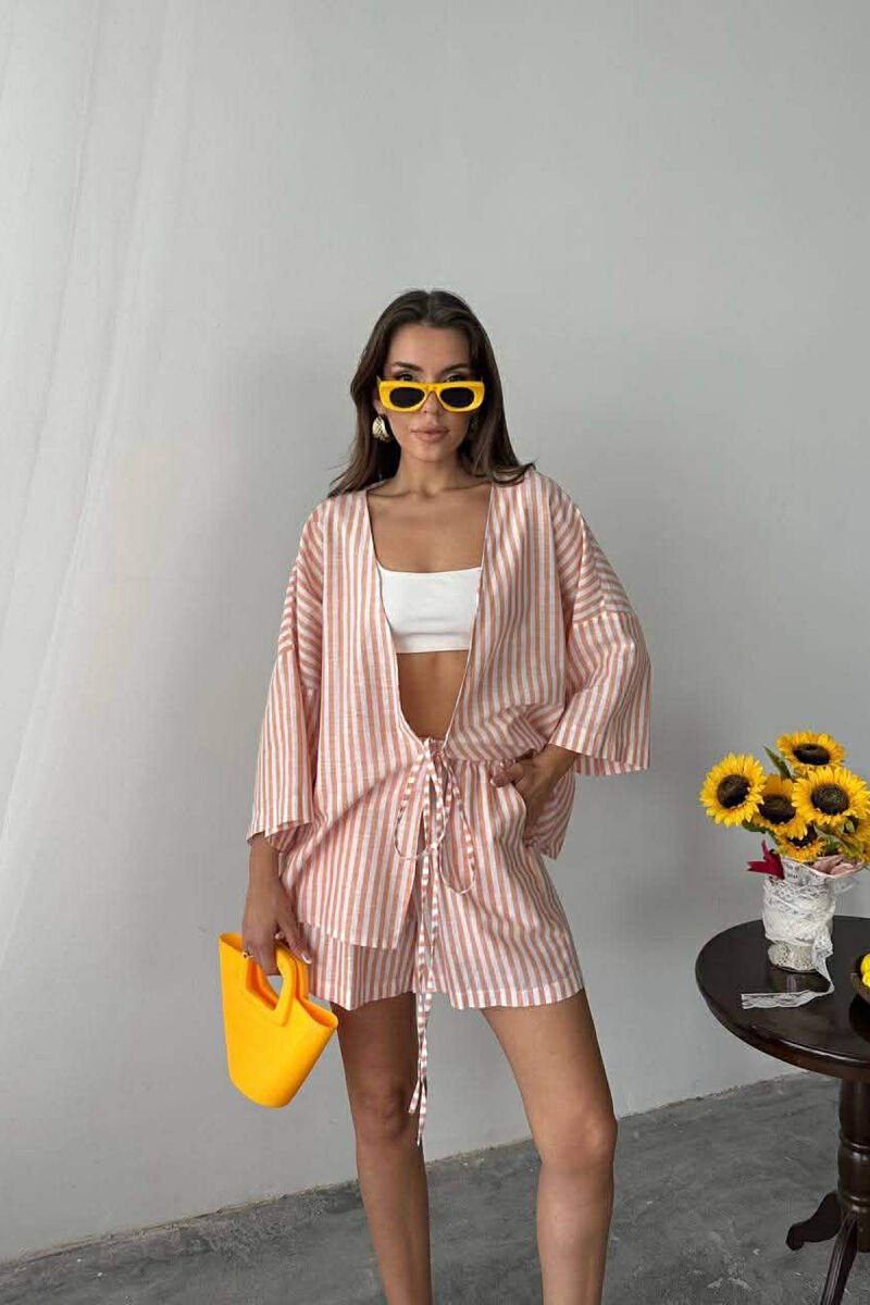 LACING DETAIL SHIRT+SHORTS WOMAN TWO PIECE SET POWDER/PUDER - 6