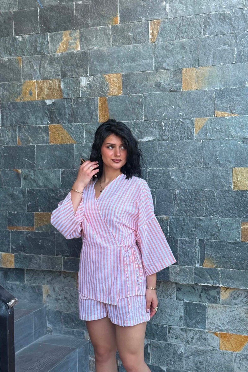 LACING DETAIL SHIRT+SHORTS WOMAN TWO PIECE SET POWDER/PUDER - 2