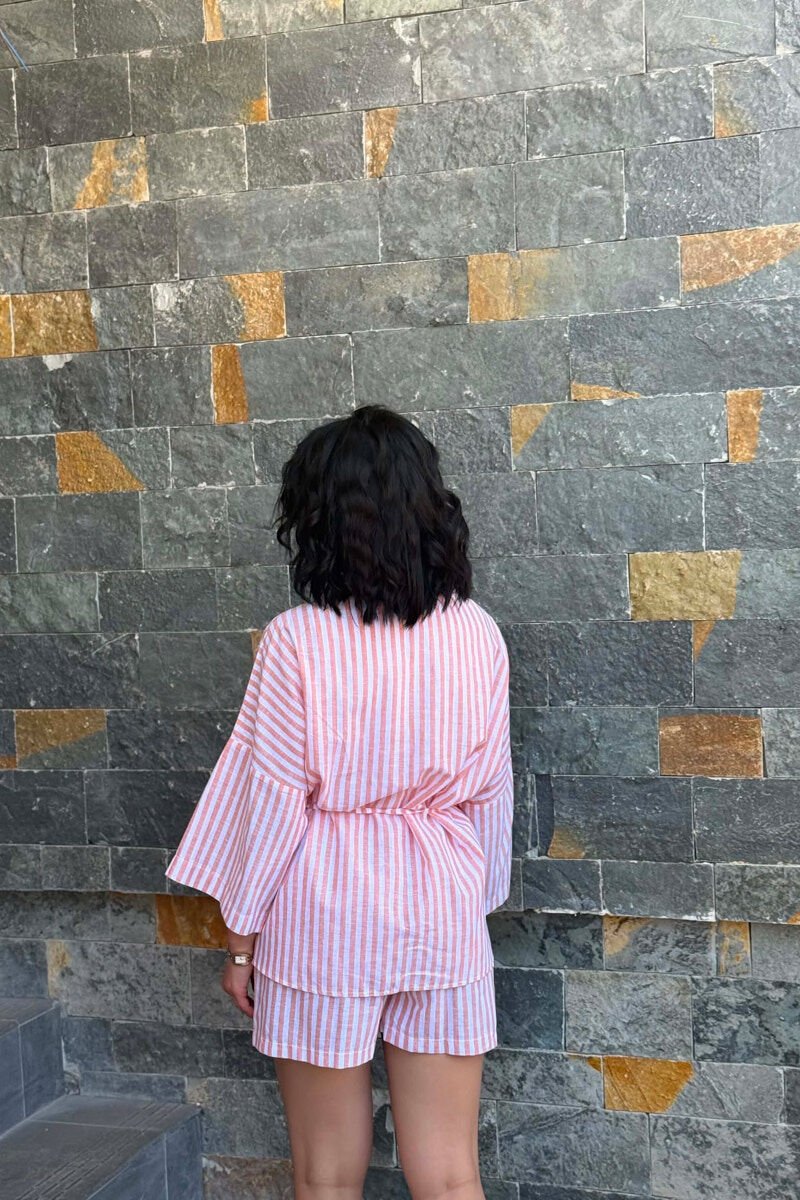 LACING DETAIL SHIRT+SHORTS WOMAN TWO PIECE SET POWDER/PUDER - 4