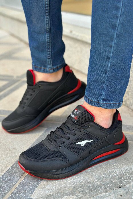 LACING DIFFERENT COLORS MEN SNEAKERS BLACK-RED/ZEKU - KLAUDIO FASHION