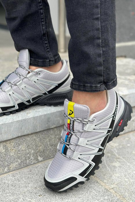 LACING DIFFERENT COLORS MEN SNEAKERS LIGHT GREY/GZ - KLAUDIO FASHION