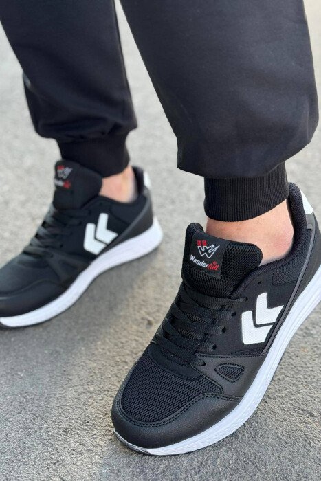 LACING DIFFERENT LINES MEN SNEAKERS BLACK-WHITE/ZEBA - KLAUDIO FASHION