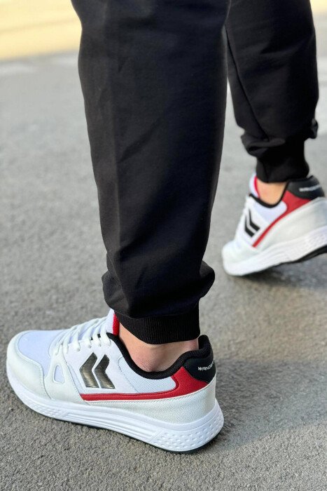 LACING DIFFERENT LINES MEN SNEAKERS WHITE-RED/BAKU - KLAUDIO FASHION
