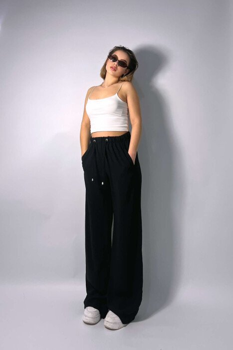 LACING ELASTIC WAIST WOMEN TROUSERS BLACK/ E ZEZE - 4