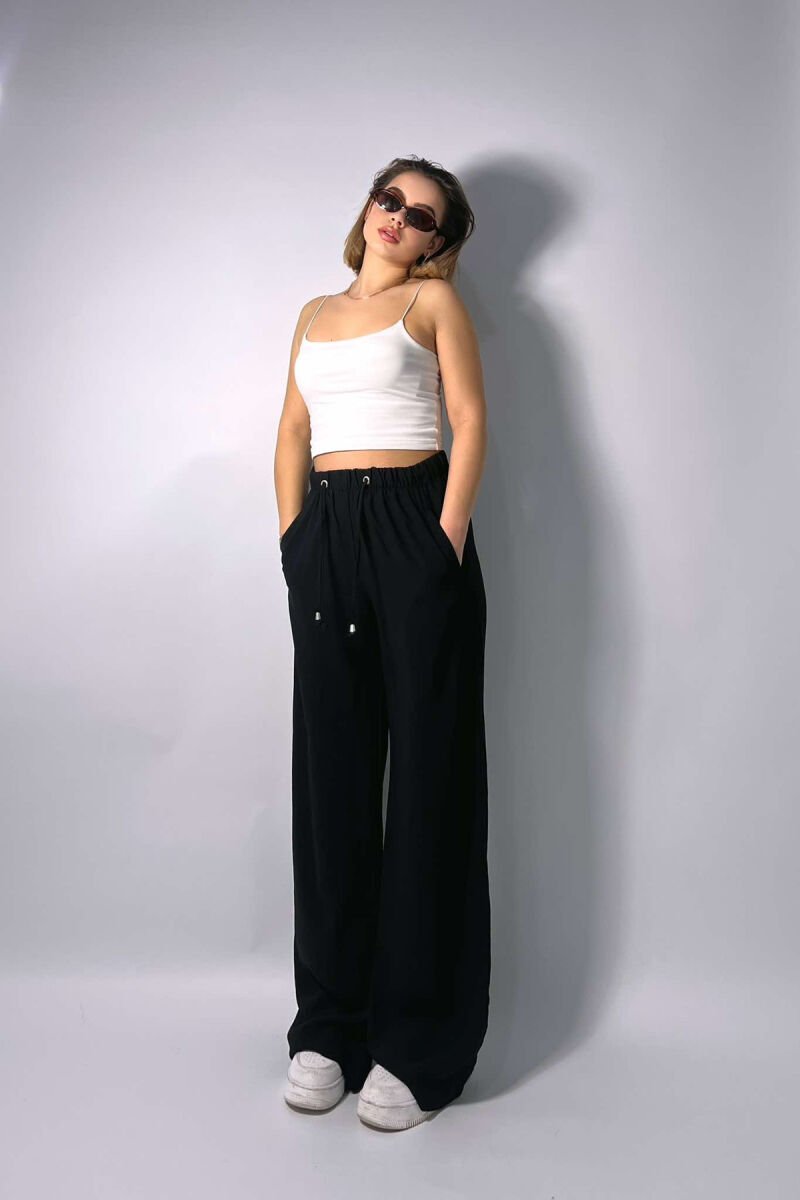 LACING ELASTIC WAIST WOMEN TROUSERS BLACK/ E ZEZE - 4