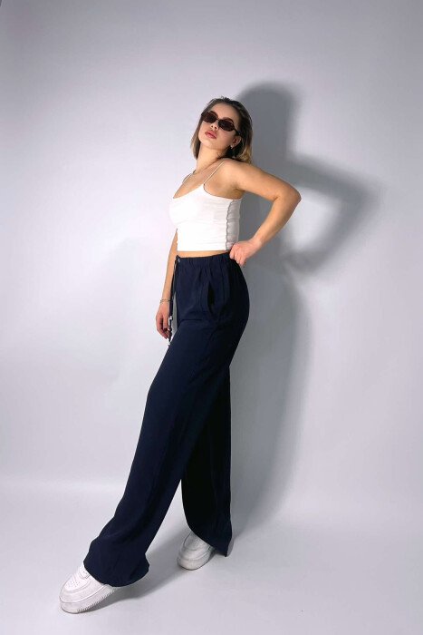 LACING ELASTIC WAIST WOMEN TROUSERS BLUE/BLU - 2