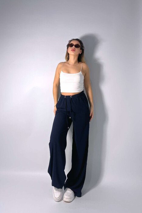 LACING ELASTIC WAIST WOMEN TROUSERS BLUE/BLU - 3