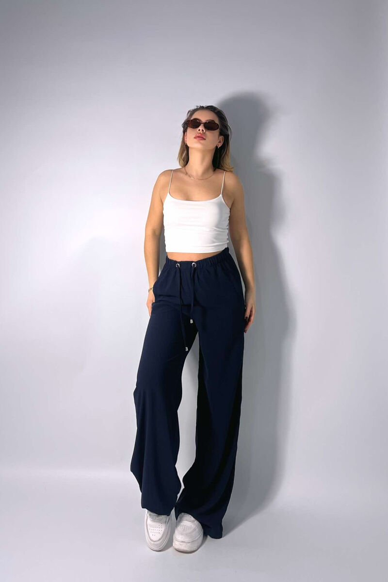 LACING ELASTIC WAIST WOMEN TROUSERS BLUE/BLU - 3