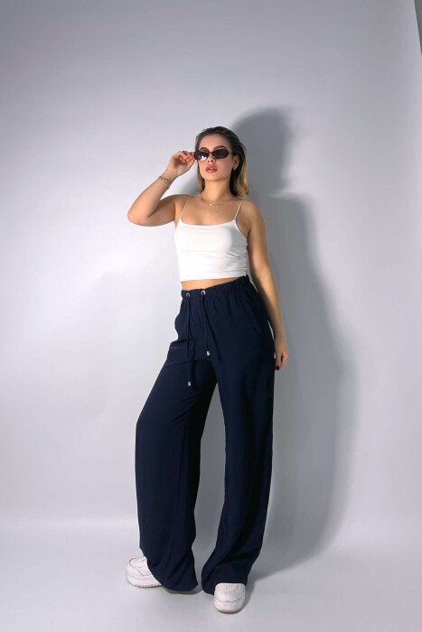 LACING ELASTIC WAIST WOMEN TROUSERS BLUE/BLU - 5