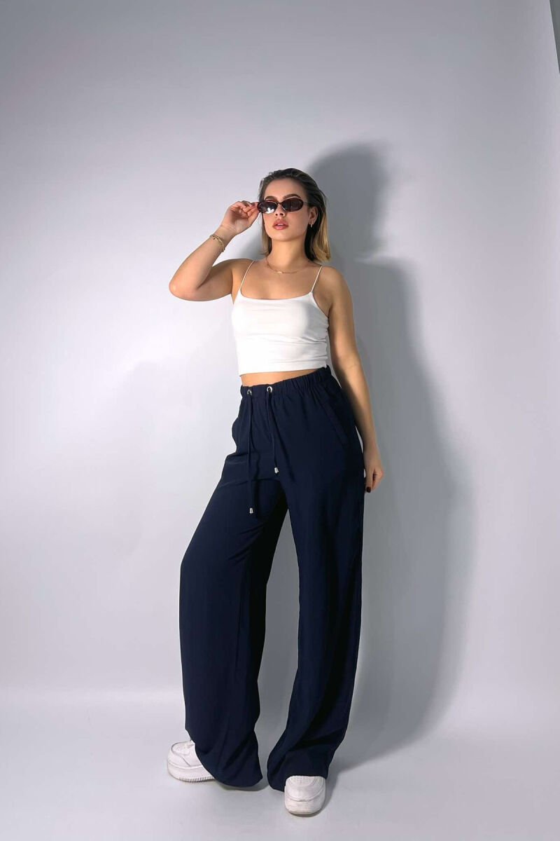LACING ELASTIC WAIST WOMEN TROUSERS BLUE/BLU - 5