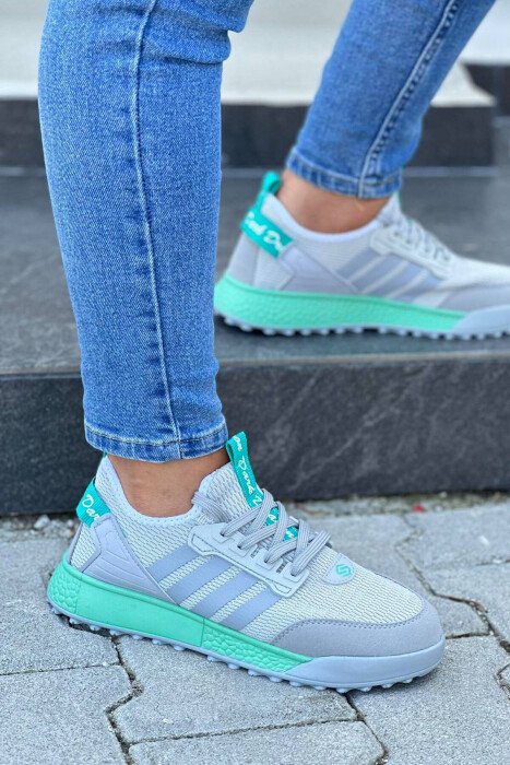 LACING FOUR LINES MEN SNEAKERS GREY-GREEN/GRI-JESHILE - KLAUDIO FASHION