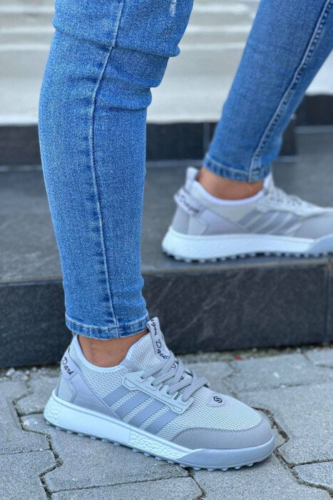 LACING FOUR LINES MEN SNEAKERS GREY/GRI - KLAUDIO FASHION