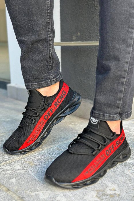 LACING LINE SIMPLE MEN SNEAKERS BLACK-RED/ZEKU - KLAUDIO FASHION