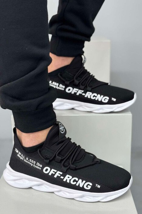 LACING LINE SIMPLE MEN SNEAKERS BLACK-WHITE/ZEBA - KLAUDIO FASHION