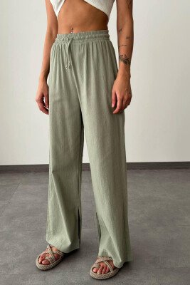 LACING LINEN WOMAN TROUSERS MINT/MENTE - 1