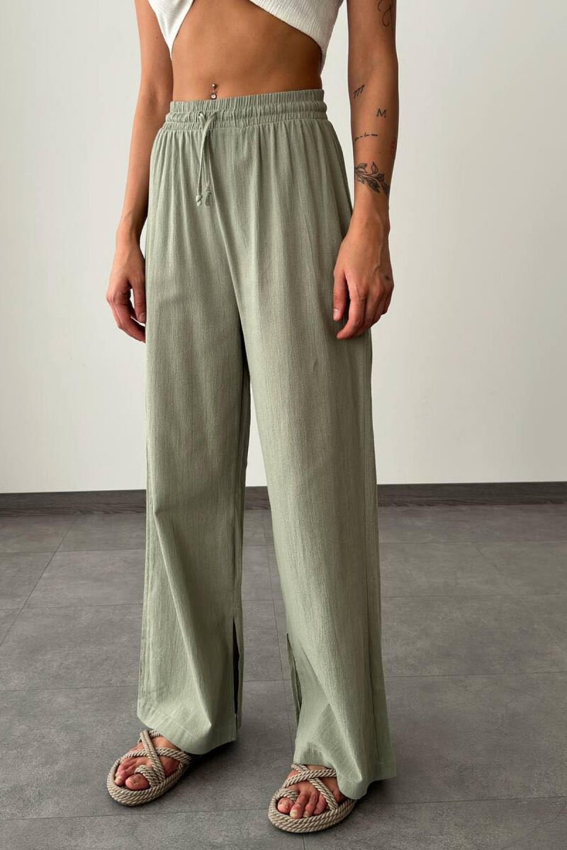 LACING LINEN WOMAN TROUSERS MINT/MENTE - 1