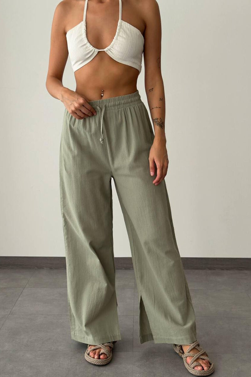 LACING LINEN WOMAN TROUSERS MINT/MENTE - 2