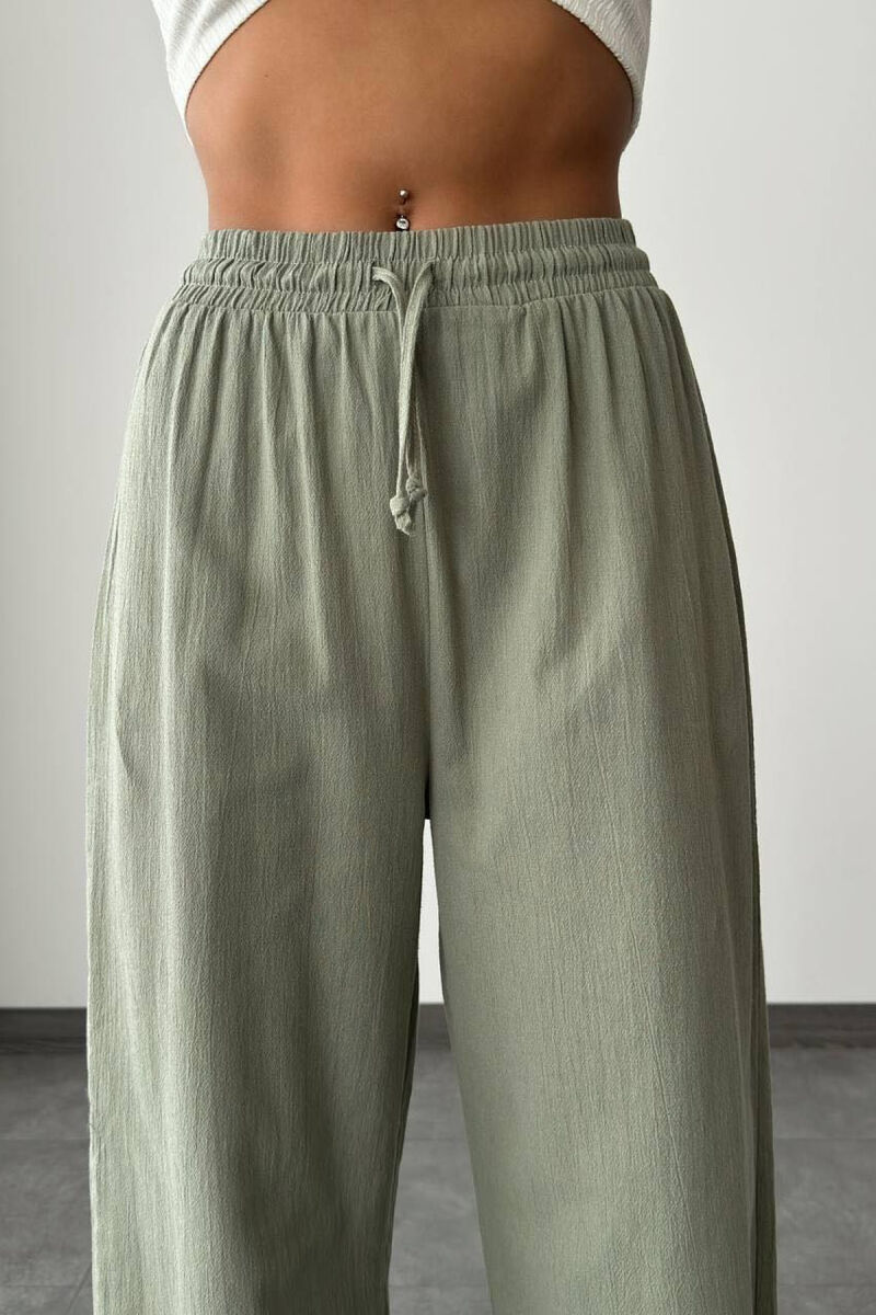LACING LINEN WOMAN TROUSERS MINT/MENTE - 3