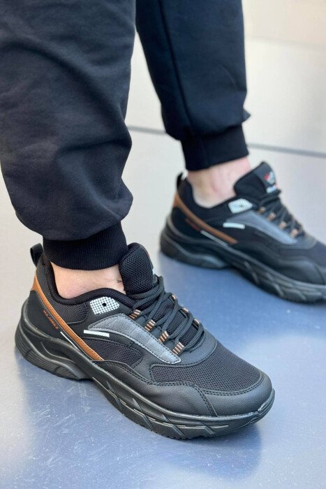 LACING LINES DIFFERENT COLORS MEN SNEAKERS BLACK-BROWN/ZEKA - KLAUDIO FASHION