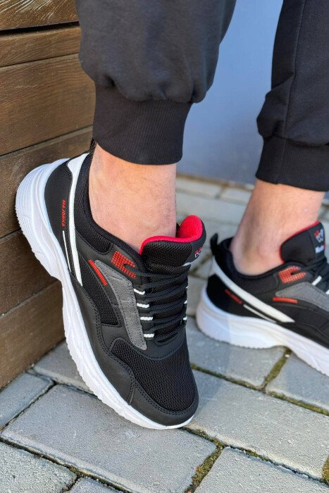 LACING LINES DIFFERENT COLORS MEN SNEAKERS BLACK-RED/ZEKU - KLAUDIO FASHION