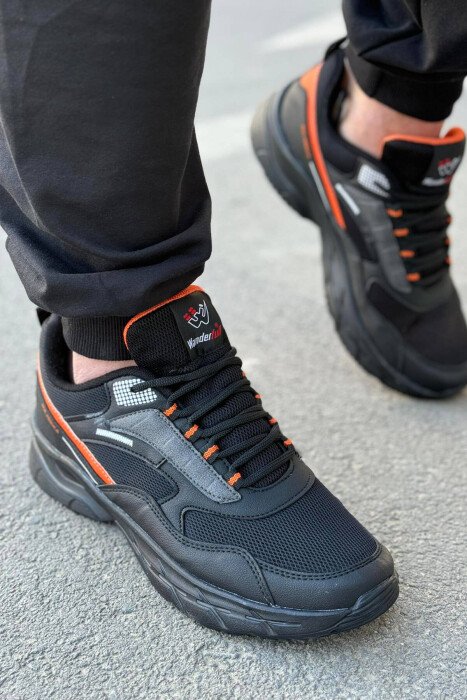 LACING LINES DIFFERENT COLORS MEN SNEAKERS BLACK+ORANGE/ZEPO - KLAUDIO FASHION